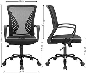 Songmics OBN22BK - Sedia da Ufficio, in Rete, Girevole, Regolabile in Altezza, Funzione di Inclinazione Libera, Seduta e Schienale in Rete Respirante, Max Portata di 120 kg, Nero