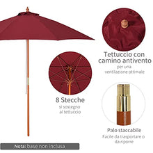 Outsunny Ombrellone da Giardino Φ257x253cm ed Esterni con Tettuccio Antivento in Poliestere Rosso e Palo in Legno