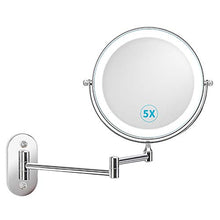 alvorog Specchio Trucco con Luce LED e Ingrandimento 1x / 5x, Specchio Ingranditore da Trucco con Rotazione a 360 ° , Luce Regolabile e Spegnimento Automatico per Bagno, Toletta, Hotel - Cromato