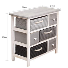 Rebecca Mobili Cassettiera 6 cassetti, mobile multiuso moderno, legno vimini, bianco grigio, per camera e bagno - Misure: 53 x 56 x 27 cm (HxLxP) - Art. RE4326