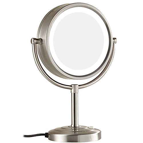 specchio trucco,specchio trucco,Specchio da trucco da tavolo a LED con ingrandimento 7 volte da 8,5 pollici, specchio da trucco in stile europeo con nichel chiaro spazzolato