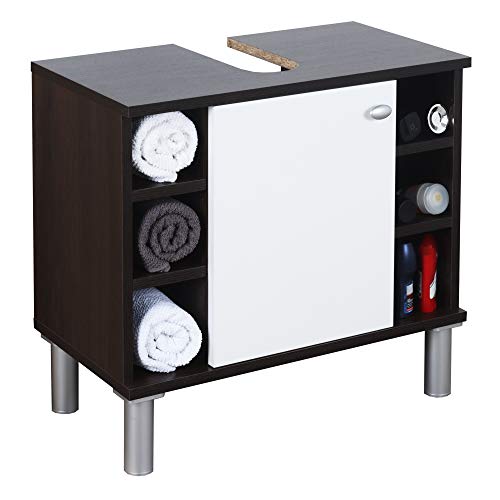 RICOO WM100-EB-W Mobile Bagno 60x54x32cm Mobiletto sotto-lavabo Armadio salvaspazio Arredamento Copricolonna Legno Rovere Marrone Porta Bianca
