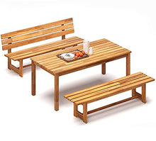 INTERBUILD REAL WOOD Peninsula Set di mobili da Giardino per Esterno in 3 Pezzi, Teak Dorato (1 Tavolo + 1 Panca con Schienale + 1 Panca Senza Schienale)