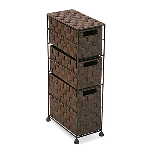 VERSA Mannheim Mobile bagno, Mobiletto bagno Salvaspazio, Mobiletti, Cassettiera con 3 cassetti per organizzare, Misure (A x L x l) 57 x 28 x 15,5 cm, Nylon, Colore Marrone