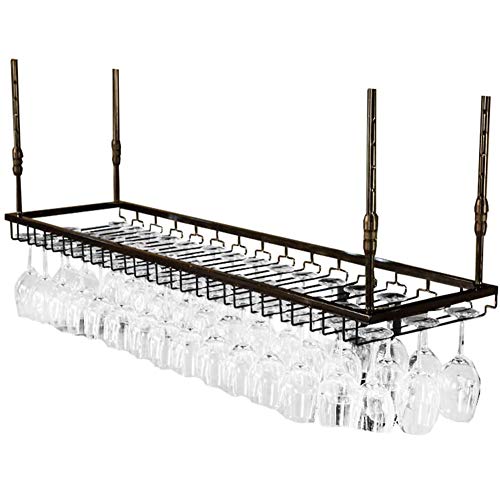 WLXW Porta Bottiglie da Vino Cremagliera del Vino |Rastrelliera per Soffitto in Ferro Metallo con Mensola A Muro | Scaffalature per Vino | Porta Bicchieri E Calici Porta Vino Calici,Nero,90X35CM