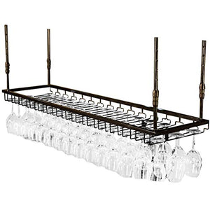 WLXW Porta Bottiglie da Vino Cremagliera del Vino |Rastrelliera per Soffitto in Ferro Metallo con Mensola A Muro | Scaffalature per Vino | Porta Bicchieri E Calici Porta Vino Calici,Nero,90X35CM