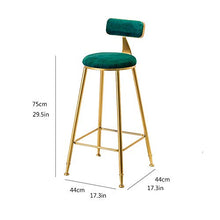 YS Sedia Sgabello da Bar in Metallo, Sedia Dorata Cuscino in Flanella Cucina Di Casa Camera da Letto Contro Sedile Adatto per Milk Tea Shop Coffee Shop,Grigio