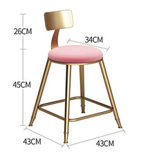 Sedia da banco Nordic Bar Sgabello in ferro battuto creativo Golden Dining Chair per bar ristorante bar con schienale seggiolone morbido e confortevole cuscino passo sgabello da bar Sgabello alto sgab