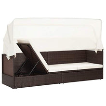 SKM Divano da Giardino con Tettoia in Polyrattan Marrone