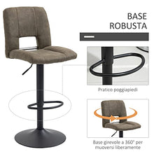 HOMCOM Set 2 Sgabelli Alti con Schienale, Altezza Regolabile e Poggiapiedi, Sgabelli da Cucina o Bar Girevoli Stile Vintage in Microfibra, Cachi