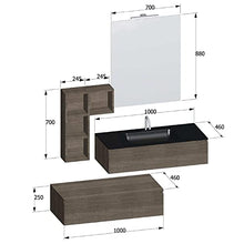 bonussi Mobile Bagno Sospeso 140-160 cm Lavabo Nero Specchio Pensile e Cassettone Kelly Rovere Scuro