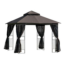 Outsunny Gazebo da Giardino 3x3m con Zanzariera e Tetto a 2 Livelli, Mensole Laterali e Ganci, caffè