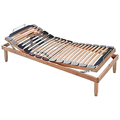 Evergreenweb - Rete una Piazza e Mezza 120x200 con Doghe in Legno Naturale Alzata Manuale ALZA TESTA e PIEDI Ortopedica Regolatori di Rigidità, 4 Gambe Incluse GRATIS, Base Letto da Incasso Rinforzata