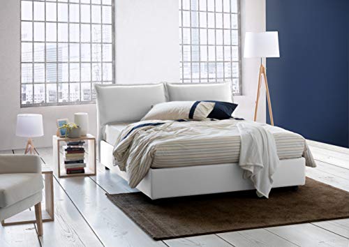 Talamo Italia Letto contenitore Matrimoniale Veronica, Made in Italy, Testata e rivestimento in tessuto, Apertura frontale, con materasso cm 160x200 incluso, Bianco