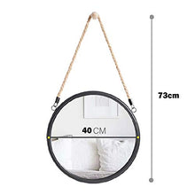 Specchio a Parete, Specchio conciso in Corda di Canapa Nera, Specchio da Trucco Circolare, Struttura in Metallo, Fori preforati (40 cm)