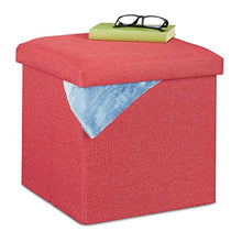 Relaxdays Sgabello con Contenitore, Pieghevole, Imbottitura Morbida, Quadrato, Stoffa, HLP: 37x37,5x37,5 cm, Rosso