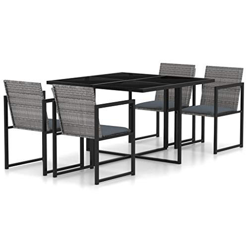 FAMIROSA Set da Pranzo da Giardino 5 pz con Cuscini in Polyrattan Grigio-3117