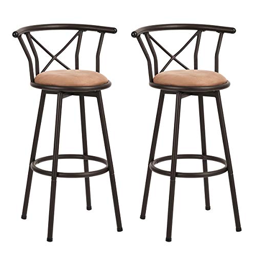 Homy Casa Industriale Sgabello da Bar, Set di 2 Sedie a 360° Rotazione con Seduta Imbottita Schienale Ergonomico Poggiapiedi Comodo, Robusta Struttura Sedia Vintage per Cucina Soggiorno