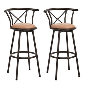 Homy Casa Industriale Sgabello da Bar, Set di 2 Sedie a 360° Rotazione con Seduta Imbottita Schienale Ergonomico Poggiapiedi Comodo, Robusta Struttura Sedia Vintage per Cucina Soggiorno