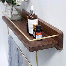 ABBD Mensola Bagno retrò Contenitore in Legno massello fissato al Muro con portasciugamani in Ottone, vano Doccia per lavandino del Bagno-A