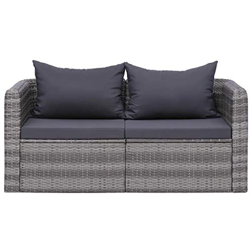 GOTOTOP 2 pz Divano Angolare da Giardino,Divano da Esterno 2 Posti,con 2 Cuscini di Seduta e 2 Cuscini per Lo Schienale,in Polyrattan,Grigio