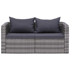 GOTOTOP 2 pz Divano Angolare da Giardino,Divano da Esterno 2 Posti,con 2 Cuscini di Seduta e 2 Cuscini per Lo Schienale,in Polyrattan,Grigio