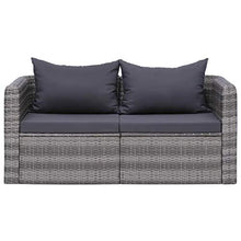 2 pz Divano Angolare da Giardino 72 x 72 x 63 cm Divano da Giardino in Polyrattan con 2 Cuscini di Seduta e 2 Cuscini per Lo Schienale -Grigio