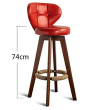 Ljings, sgabello girevole con poggiapiedi, moderno, per interni, esterni, per cucina, casa, ufficio, pub, bar, con schienale, rosso, pelle