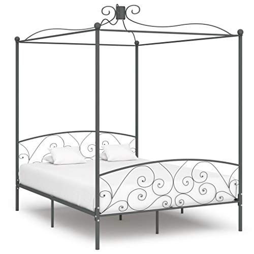 SKM Letto a Baldacchino Grigio in Metallo 160x200 cm (29.8kg)