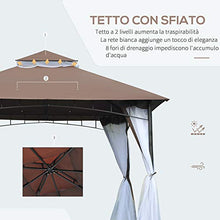 Outsunny Gazebo da Giardino 3x3m con Zanzariera, Tetto a 2 Livelli in Poliestere Struttura in Metallo Marrone