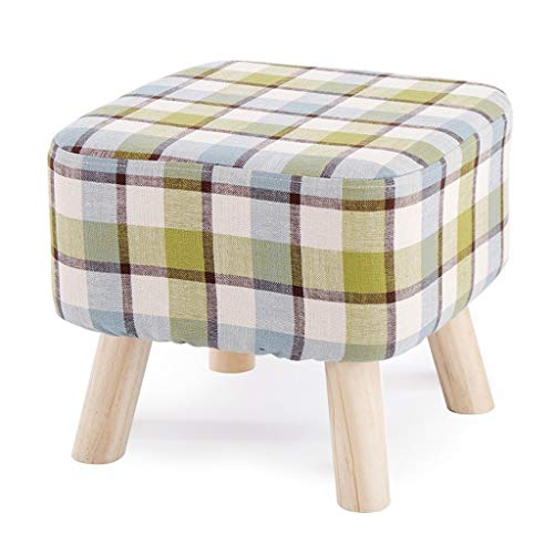 LZZJIAJU Poggiapiedi Imbottito Pouf Quadrato ottomano Gambe in Legno Poggiapiedi Cambio Scarpe a Scacchi Sgabello con 4 Gambe in Legno for Soggiorno e Camera da Letto (Color : Green)