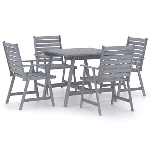 FAMIROSA Set Pranzo da Giardino 5 pz in Legno Massello di Acacia Grigio-7853