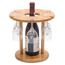 VANDA Portabottiglie per Bicchieri di Vino, in bambù Naturale, con 6 portabicchieri e 1 portabottiglie, Perfetto per Gli Amanti del Vino o per Gli Ospiti per Feste o Banchetti
