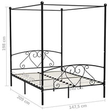 SKM Letto a Baldacchino Nero in Metallo 140x200 cm (25kg)