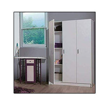 Piushopping Armadio Multiuso Salvaspazio 3 Ante, in Legno Bianco, Portascope, 5 Ripiani - 108x37x180h