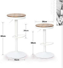 YOUNIKE 2 x Sgabello da Bar Sedia da Bar in Legno massello 58-80 cm Regolabile in Altezza, Sgabello Girevole a 360 ° con poggiapiedi, per Cucina Bar caffetteria, Bianco