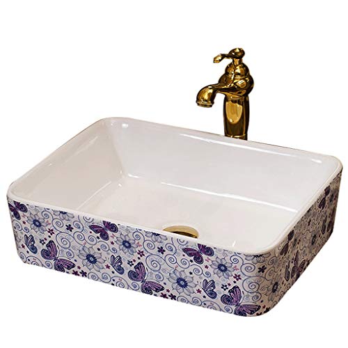 lilili Lavabo da Appoggio Lavabo Bagno, Ceramica Lavandino da Appoggio Laterale dell'Acqua Quadrato Trucco Unico Bacino 48x37x13cm (Color : No Accessories)