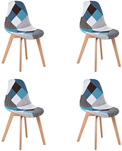 WV LeisureMaster Set di 4 Sedie da Pranzo Patchwork Sedie da Salotto Stile Scandinavo Sedie Laterali Ideali per Soggiorno, Sala da Pranzo, Camera da Letto, Ufficio, Bar, ECC, Blu