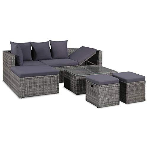 OUSEE Set Divani da Giardino 4 pz con Cuscini in Polyrattan Grigio