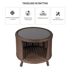 Outsunny Tavolino da Giardino Rotondo con Vano Portaoggetti in Rattan PE e Ripiano in Vetro, 51x51x42cm Marrone