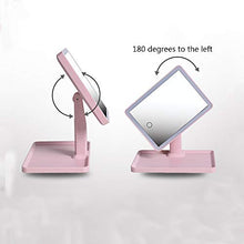 DKee LED con luci prima e dopo 360 gradi rotante specchio specchio da tavolo riempimento luce specchio multifunzione storage Vanity specchio USB ricarica tre toni rosa chiaro