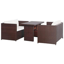 Tidyard Set Salottino a 4 Posti in PE Rattan, Divano con Cuscini e Tavolino, 120 x 67 x 67 cm, Marrone