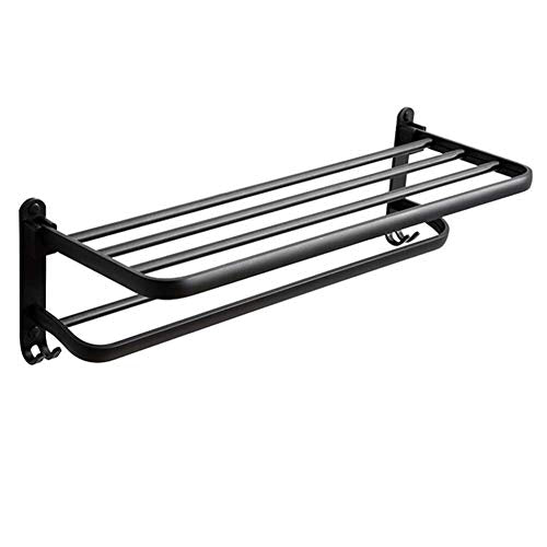 NHLBD Mensola da Bagno, mensola portaoggetti - Bagno Rack Corso igienici Chrome Nero Mensola Rust for Bagno con portasciugamani (50x22x19.5cm) partizione Bagno