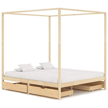 Lasamot Struttura Letto in Legno di Pino con 4 cassetti, Struttura a baldacchino per zanzariera, Staffa per Montante, Adatta per Materasso 180x200 cm (Materasso Non Incluso), Legna Leggera