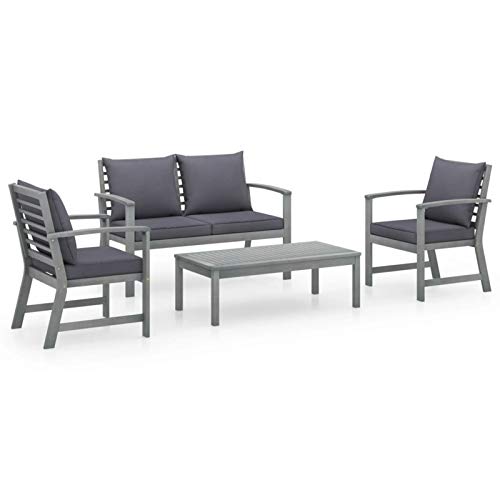 Tidyard Set 4 pz Divani da Giardino con Cuscini in Massello di Acacia,Set Tavolino e Sedie da Giardino,Set Mobili da Giardino,Salotto da Giardino