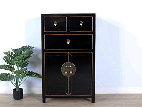 Yajutang - Cassettiera cinese con 3 cassetti, 2 ante, colore: Nero