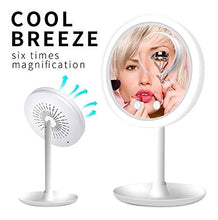LILIS Specchio Trucco LED Luce Dimmable Trucco Specchi 5X LED Specchio da Toilette Multifunzionale 3-in-1 con Ventilatore Nakeup Specchio