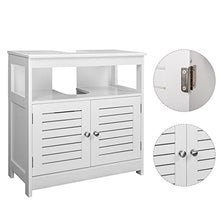 eSituro Armadietto Sottolavabo da Bagno Mobile a Terra con 2 Ante in Legno Bianco Mobiletto sotto Il Lavello SBP0023
