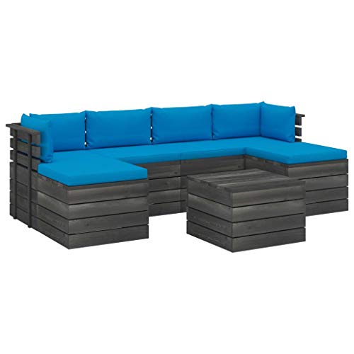 vidaXL Set Divani da Giardino su Pallet 7 pz con Cuscini Massello Pino