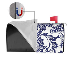 Copertura magnetica damascata per cassetta delle lettere blu e bianco dal design unico, per decorazione giardino, cortile, dimensioni standard 53 x 45 cm